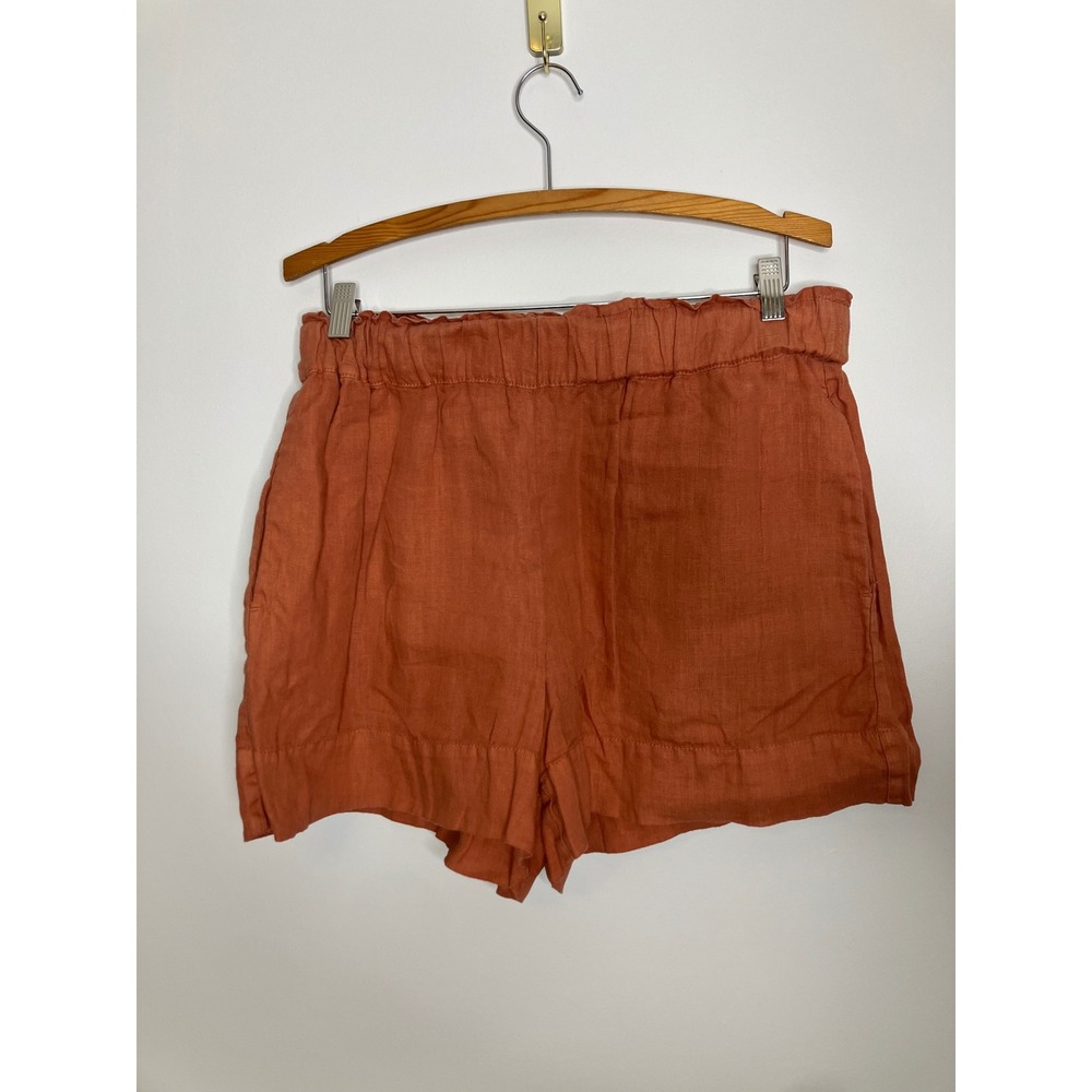 Lou & Grey 100% Linen Shorts Womens Medium Orange Good Paperbag Waist Pockets‎
